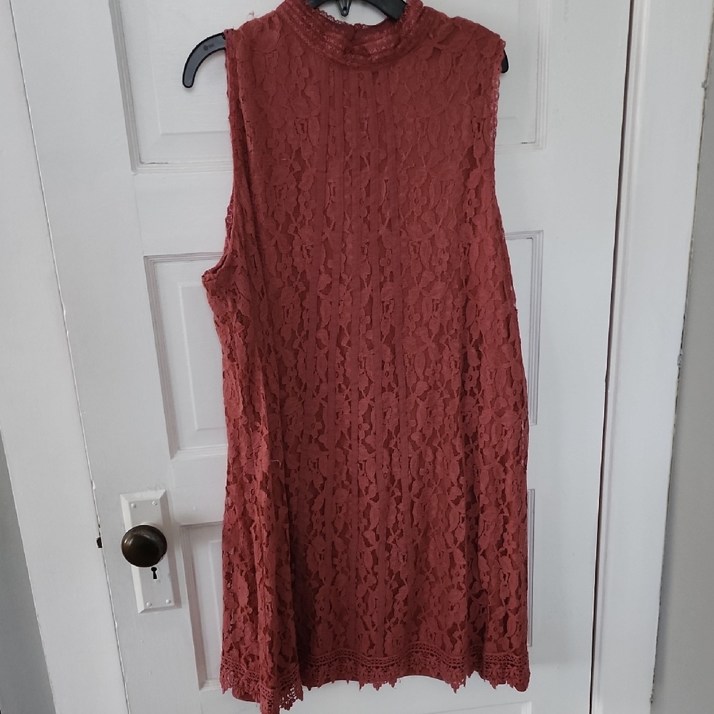 Cardinal Reddish Lace Sleeveless A-line Mini Dress with Mock Neck